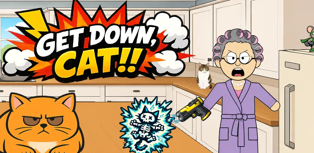 Get Down, CAT!! — a curler-haired grandma defends her kitchen counters from cats with a taser.